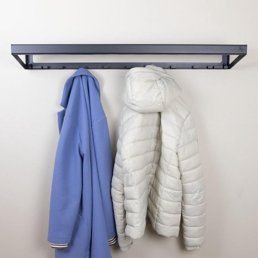 Indusigns Wandkapstok met Hoedenplank Type 2 Staal Zwart 79cm x 25cm x 10cm Wandkapstok Wandgarderobe Muurkapstok Jashanger Jashaken Plank Design Metaal Uniek Hal Gang Wand Muur Modern Industrieel Interieur - Foto 3