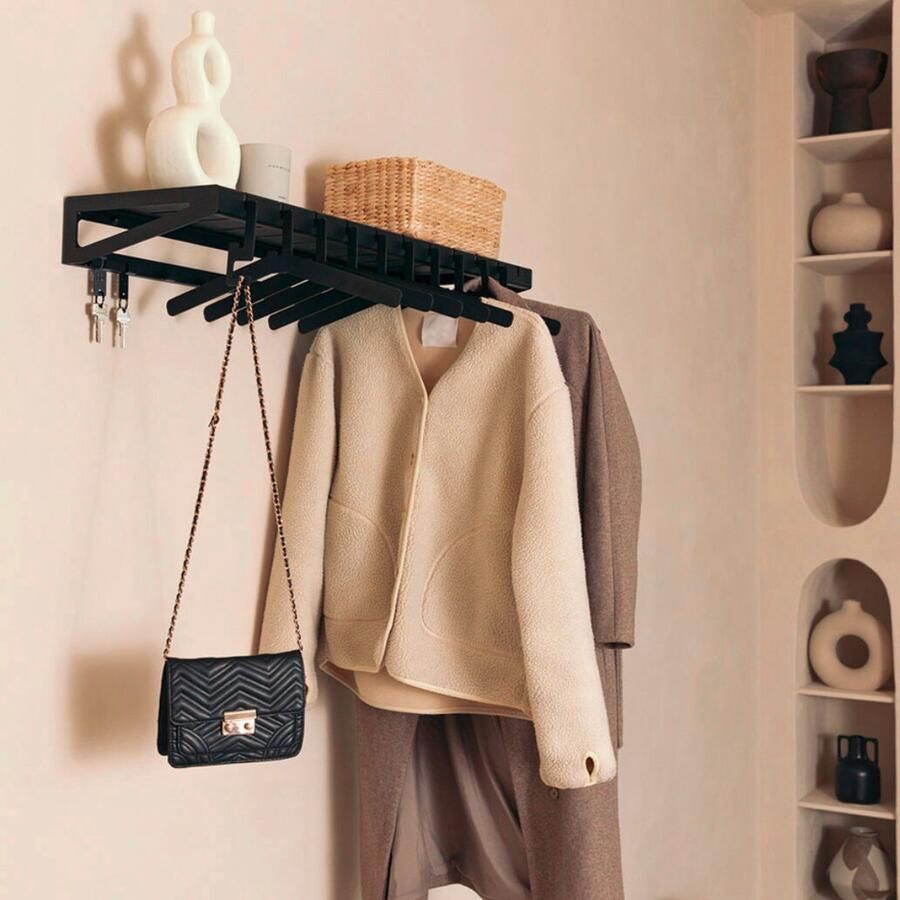 Indusigns Wandkapstok met Hoedenplank Type 1 Staal Zwart 95cm x 30cm x 10cm Kapstok Wandgarderobe Muurkapstok Jashanger Jashaken Design Plank Metaal Uniek Hal Gang Entree Wand Muur Modern Industrieel Interieur