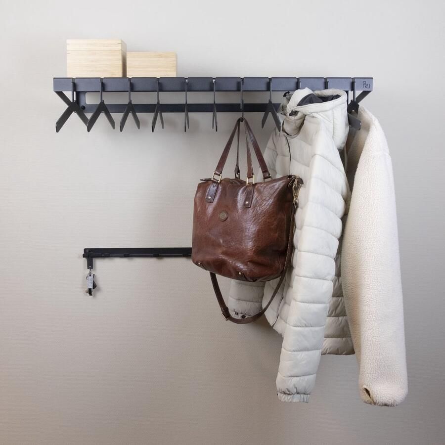 Indusigns Wandkapstok met Hoedenplank Type 1 Staal Zwart 119cm x 30cm x 10cm Kapstok Wandgarderobe Muurkapstok Jashanger Jashaken Design Plank Metaal Uniek Hal Gang Entree Wand Muur Modern Industrieel Interieur - Foto 4