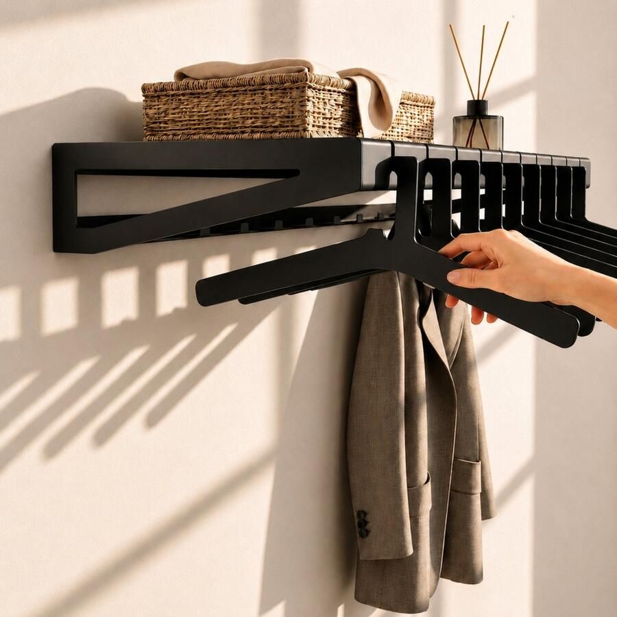 Indusigns Wandkapstok met Hoedenplank Type 1 Staal Zwart 95cm x 30cm x 10cm Kapstok Wandgarderobe Muurkapstok Jashanger Jashaken Design Plank Metaal Uniek Hal Gang Entree Wand Muur Modern Industrieel Interieur - Foto 4