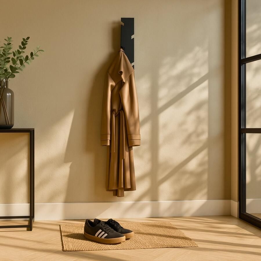 Indusigns verticale kapstok voor aan de wand wandkapstok zwart staal jashangers H 95cm x B 12cm x D 8cm industrieel modern design hal gang entree