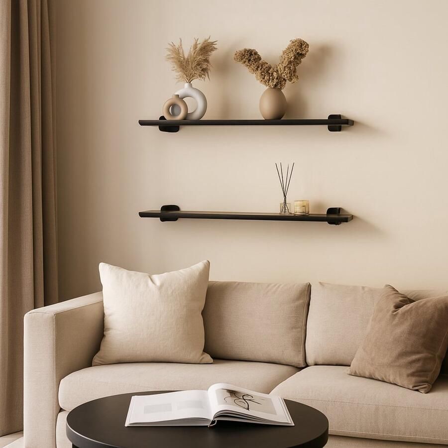 Indusigns Wandplank Staal Zwart 80cm x 14cm Muurplank Boekenplank Wanddecoratie Interieurdesign Design Muur Decoratief Uniek Blikvanger Hal Toilet Woonkamer Keuken Slaapkamer Kamer Modern Industrieel Interieur - Foto 2