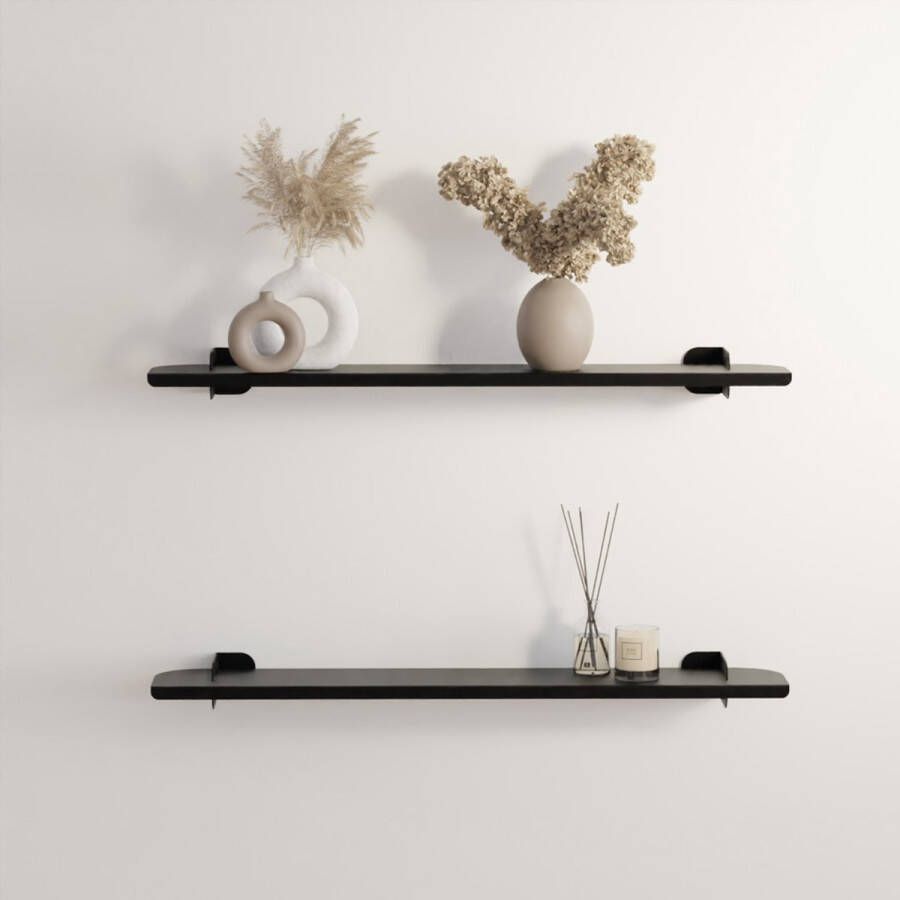 Indusigns Wandplank Staal Zwart 80cm x 14cm Muurplank Boekenplank Wanddecoratie Interieurdesign Design Muur Decoratief Uniek Blikvanger Hal Toilet Woonkamer Keuken Slaapkamer Kamer Modern Industrieel Interieur - Foto 3