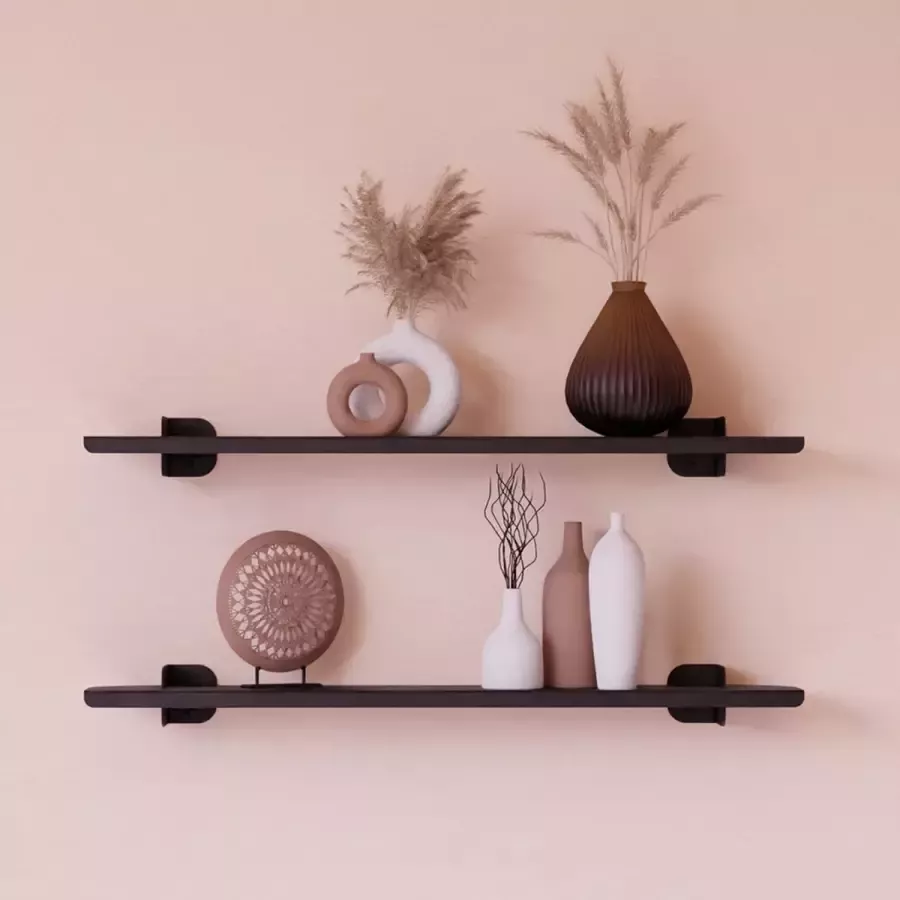 Indusigns Wandplank Staal Zwart 60cm x 14cm Muurplank Boekenplank Wanddecoratie Interieurdesign Design Muur Decoratief Uniek Blikvanger Hal Toilet Woonkamer Keuken Slaapkamer Kamer Modern Industrieel Interieur - Foto 4