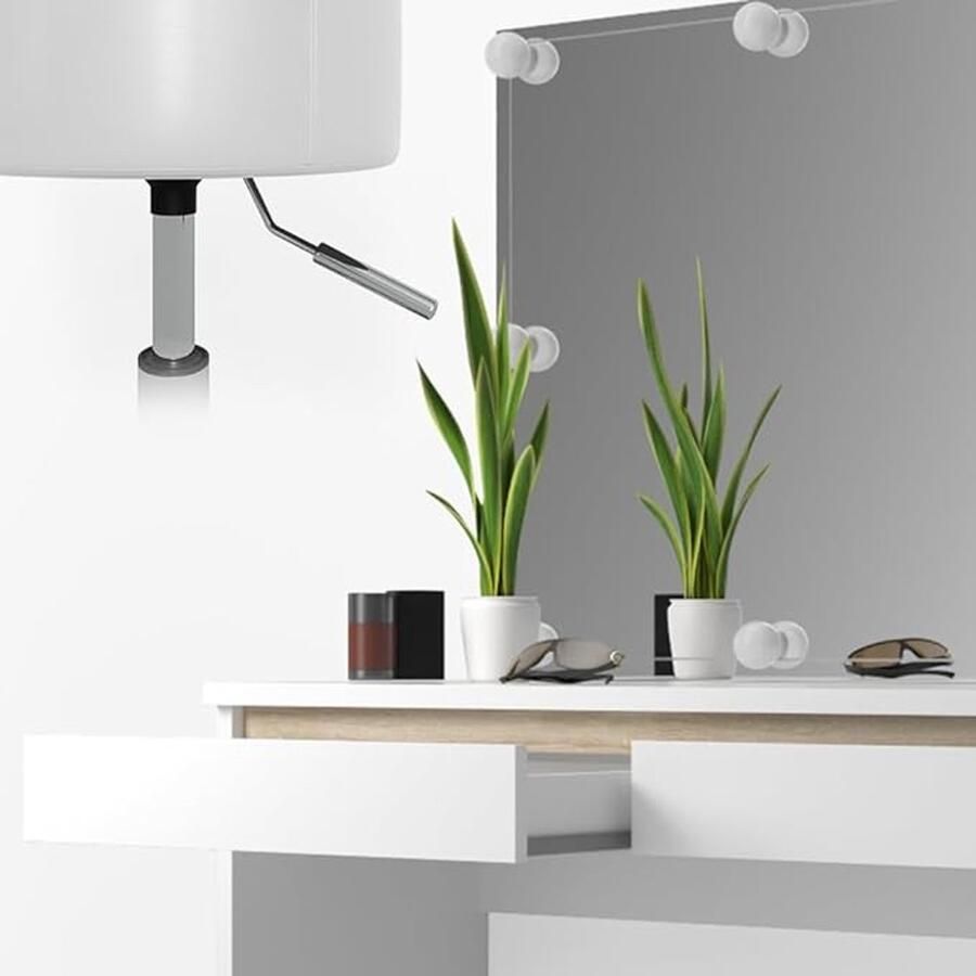 Industrailhome Luxe Kaptafelset “Emma Deluxe” – Witte Make-uptafel met LED Verlichting Spiegel & Krukje – 120 cm – Moderne Houten Kaptafel voor Slaapkamer of Kleedkamer IndustrialHome