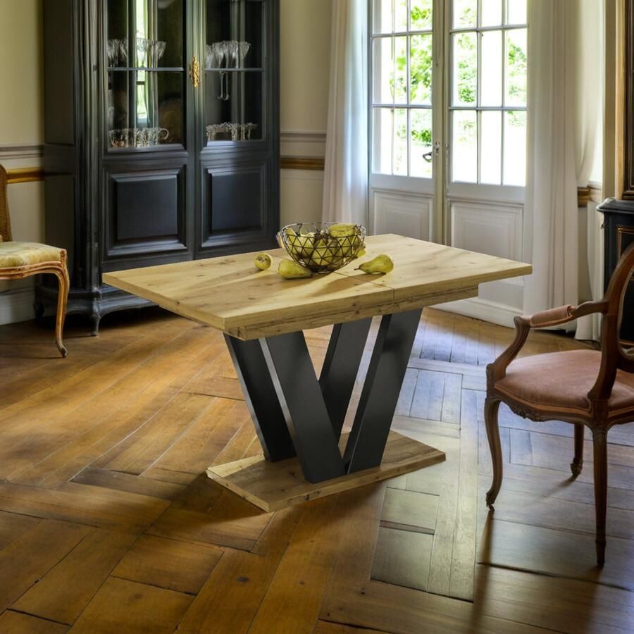 Industrial-Home Ambachtelijk Eiken Uitschuifbare Eettafel – 130-210 cm – Luxe & Modern Design – Verlengbaar & Krasbestendig – Geschikt voor 8 Personen