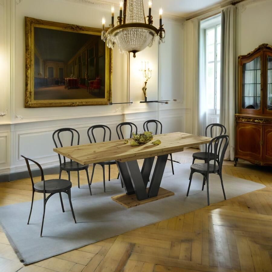 Industrial-Home Ambachtelijk Eiken Uitschuifbare Eettafel – Verlengbare Eettafel 8 Personen – Hout & Metaal – Industriële & Moderne Eetkamertafel – 130-210 cm – Stijlvol & Duurzaam