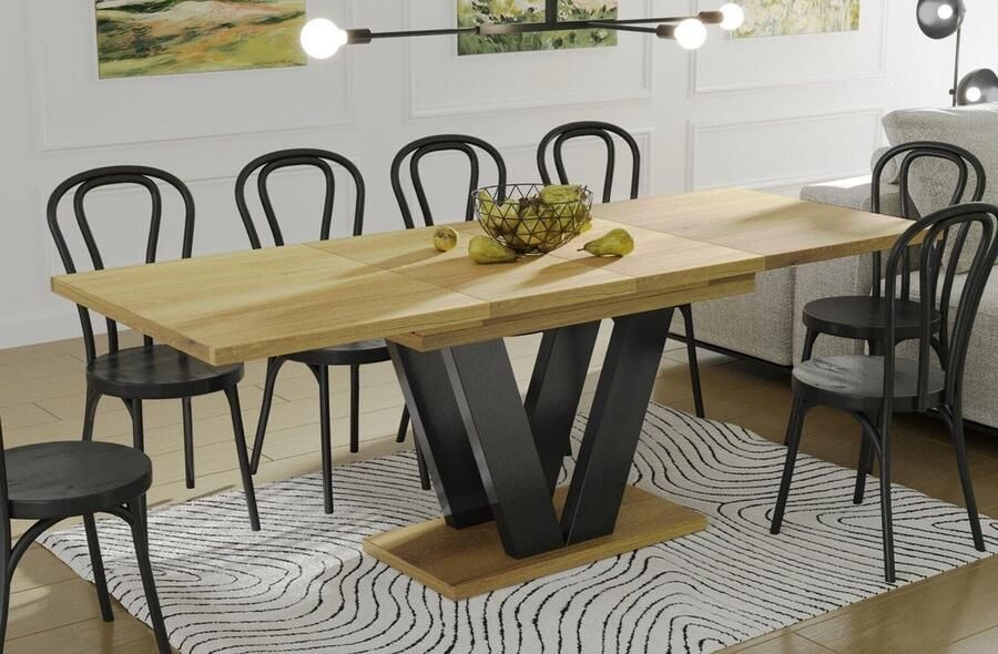 Industrial-Home Ambachtelijke Eik Uitschuifbare Eettafel – Verlengbare Eettafel 8 Personen Champton – Bewerkt Hout & Metaal – Modern & Stijlvol – 130-250 130-290 130-330 cm – Eetkamertafel van Industrialhome
