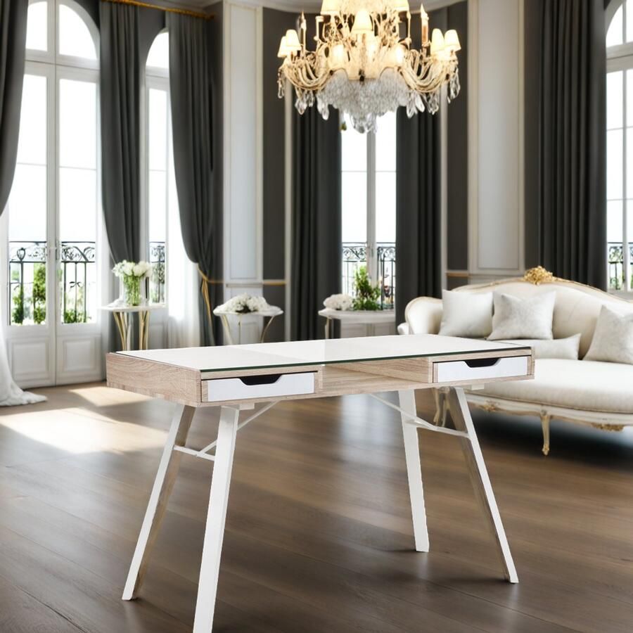 Industrial-Home Amne Bureau Sonoma – 120 x 60 x 76 cm – Wit & Sonoma Eiken – Gewicht: 38 1 kg