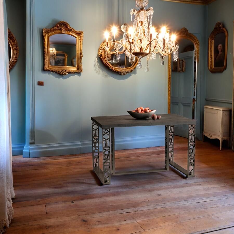 Industrial-Home Beton Zwarte Uitschuifbare Eettafel (130-250 130-290 130-330 cm) – Modern & Stoer Design – Verlengbaar Tafelblad – Bewerkt Hout & Metaal – Duurzaam en Functioneel