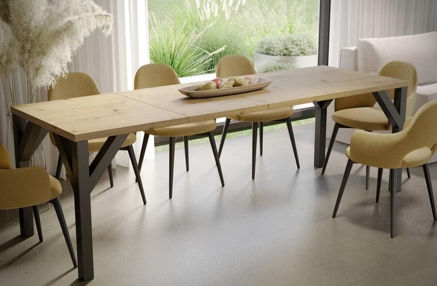 Industrial-Home Brent goud ambachtelijke eiken uitklapbare eettafel