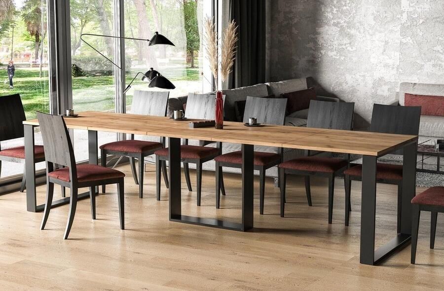 Industrial-Home Bristol goud ambachtelijke eiken uitklapbare eettafel