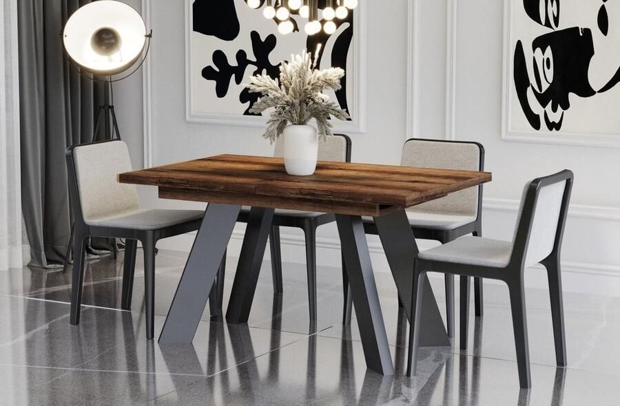 Industrial-Home Carney Ambachtelijk Eiken Uitschuifbare Eettafel (130-210 cm) – Stijlvol Duurzaam en Flexibel Design