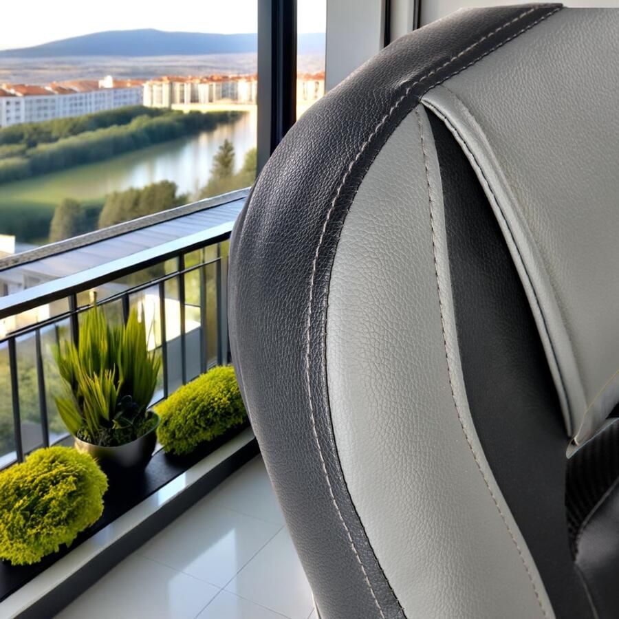 Industrial-Home CASTANO Bureaustoel – 64x60x107-117 cm – Verstelbare Zithoogte 44-54 cm – Eco-leer – Grijs Zwart – TILT Mechanisme – Ergonomisch Design