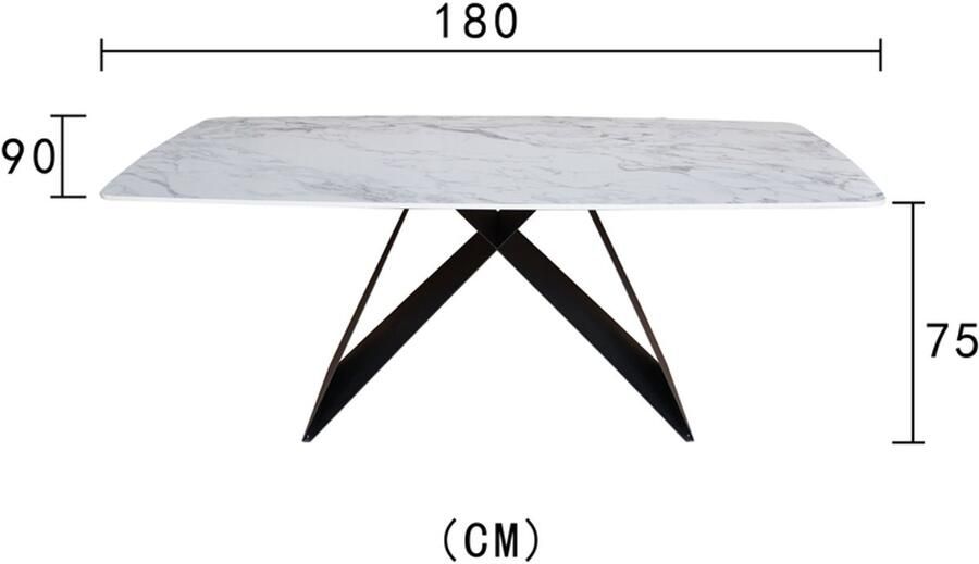 Industrial-Home Chelan Eettafel – 180 x 90 x 75 cm – Wit Marmerlook – Deens Ovaal – Steen Tafelblad – Zwart Stalen Onderstel – Modern Design – Geschikt voor 4 Personen