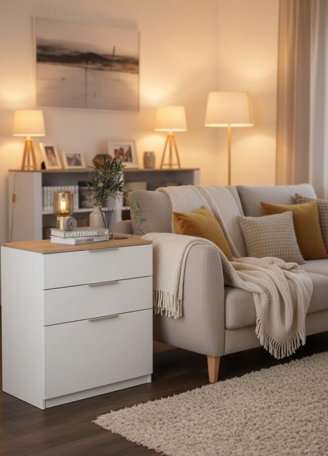 Industrial-Home Dressoir “Luna Elegance” – Wit Sonoma – 80 x 90 cm – 3 Laden – Commodekast voor Slaapkamer en Woonkamer – Modern Opbergmeubel – Melaminehars Afwerking