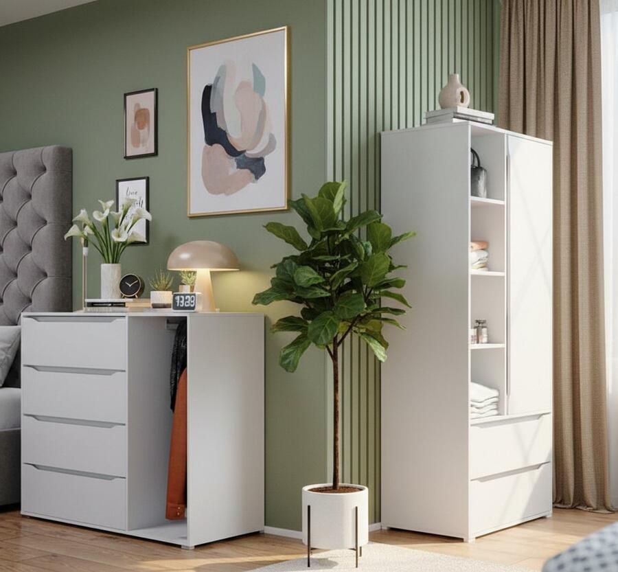 Industrial-Home Dressoir Modern Industrieel Luxe Ruben Dressoir 120 cm Witte Opbergkast met 4 Lades Design Ladekast voor Woonkamer & Slaapkamer Samengesteld Hout met Mat Gelakte Afwerking