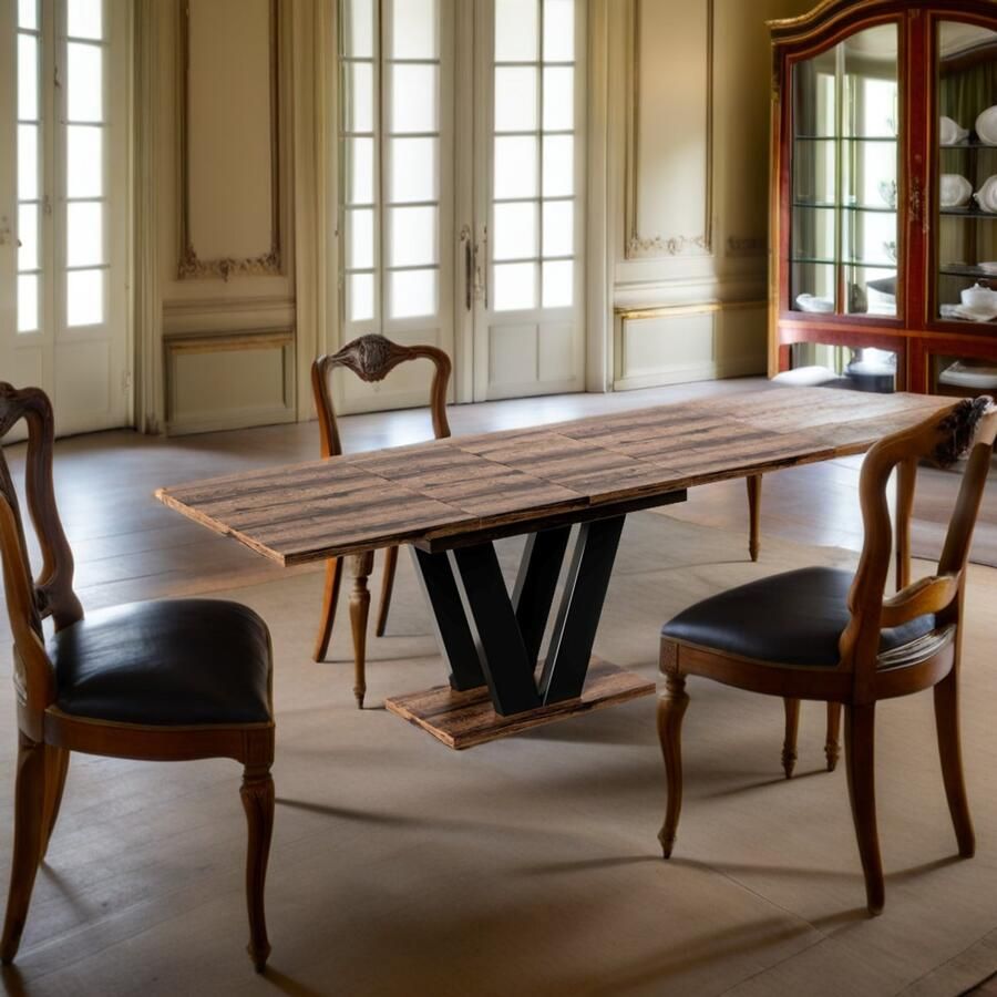 Industrial-Home Eiken Uitschuifbare Eettafel Cooper Stirling – 130-210 cm – Tijdloos Design – Verlengbaar & Krasbestendig – Geschikt voor 8 Personen – Duurzaam & Onderhoudsvriendelijk