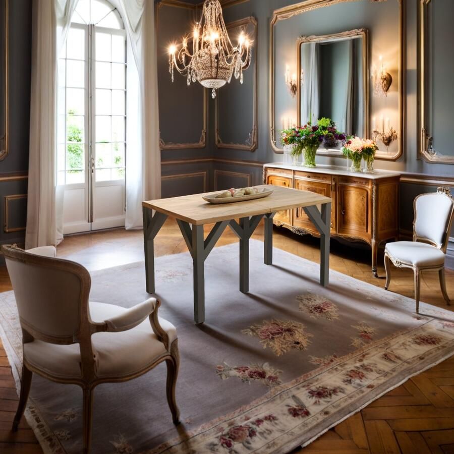 Industrial-Home Eiken Uitschuifbare Eettafel – Verlengbaar van 130 tot 405 cm – Luxe Massief Uiterlijk – Goud & Eiken – Modern Design – Robuust Metaal Frame – Geschikt voor 8+ Personen – Stijlvol & Onderhoudsvriendelijk