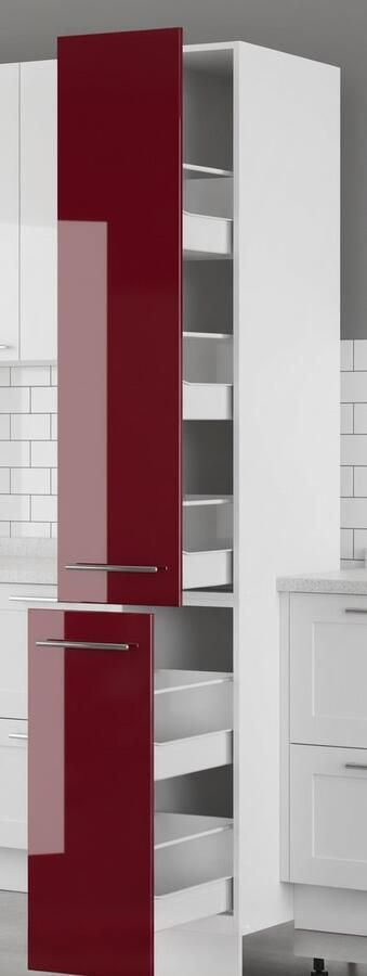 Industrial-Home Fame-Line Hoogglans Keukenkast 30 cm – Apothekerskast – Moderne Hangkast & Onderkast – Bordeaux Hoogglans Keukenmeubel – Wandkast met Softclose Scharnieren & Verstelbare Plank – 58x30x196 8 cm – Luxe Design Kast