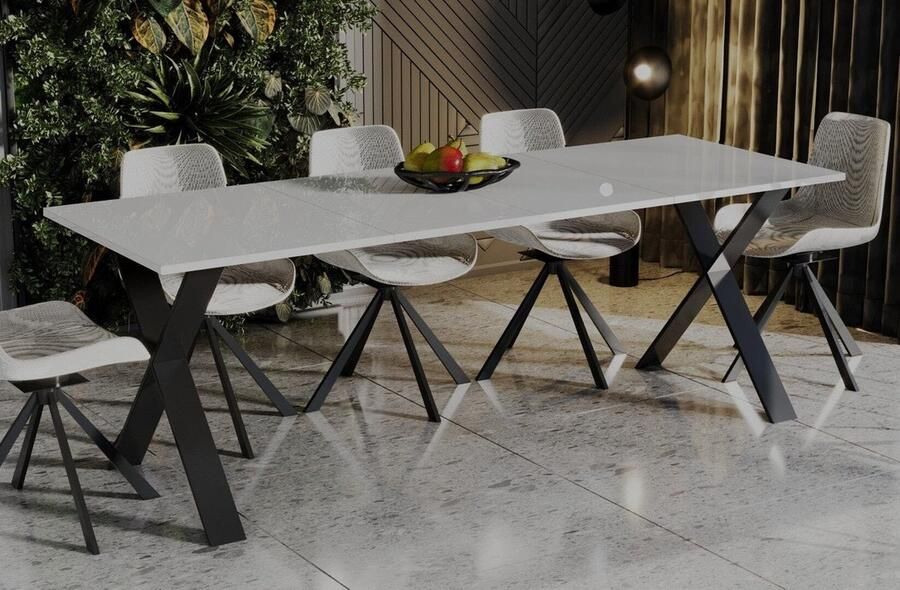 Industrial-Home Glans Uitschuifbare Eettafel Carney Wit – 130-210 cm – Modern & Stijlvol – Verlengbaar & Onderhoudsvriendelijk – Geschikt voor 8 Personen