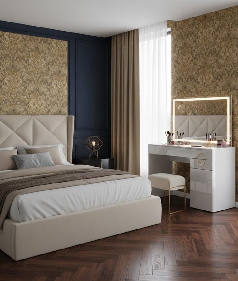 Industrial-Home Industrialhome Adela Luxe Kaptafel met LED-Spiegel – Wit Hoogglans Make-uptafel 115 cm – Moderne Make-up Tafel met Lade Verlichting & Glanzende Afwerking – Make-uptafel voor Slaapkamer & Badkamer