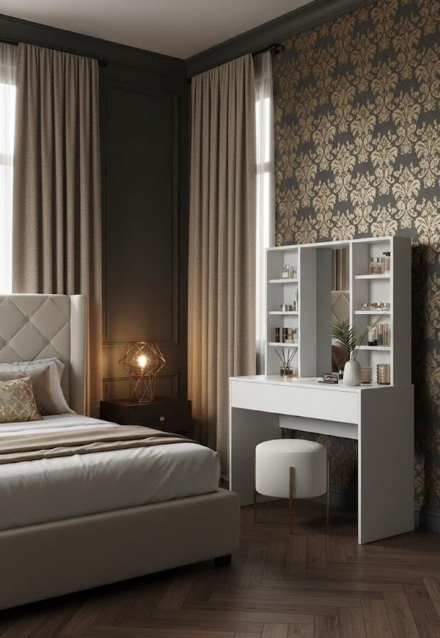 Industrial-Home Industrialhome Alexa Luxe Kaptafel – Moderne Witte Make-Up Tafel met Grote Spiegel & Lade – 93 cm Brede Kaptafel met Opbergruimte – Stijlvolle Slaapkamer Make-Uptafel voor Dames – Hoogwaardige Spaanplaat met Melamine Coating – Strak & Elegant Design