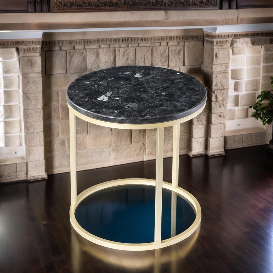 Industrial-Home Industrialhome Bijzettafel Noir d Or – Rond Labradoriet Ø50 cm – Zwart & Goud – Luxe Design