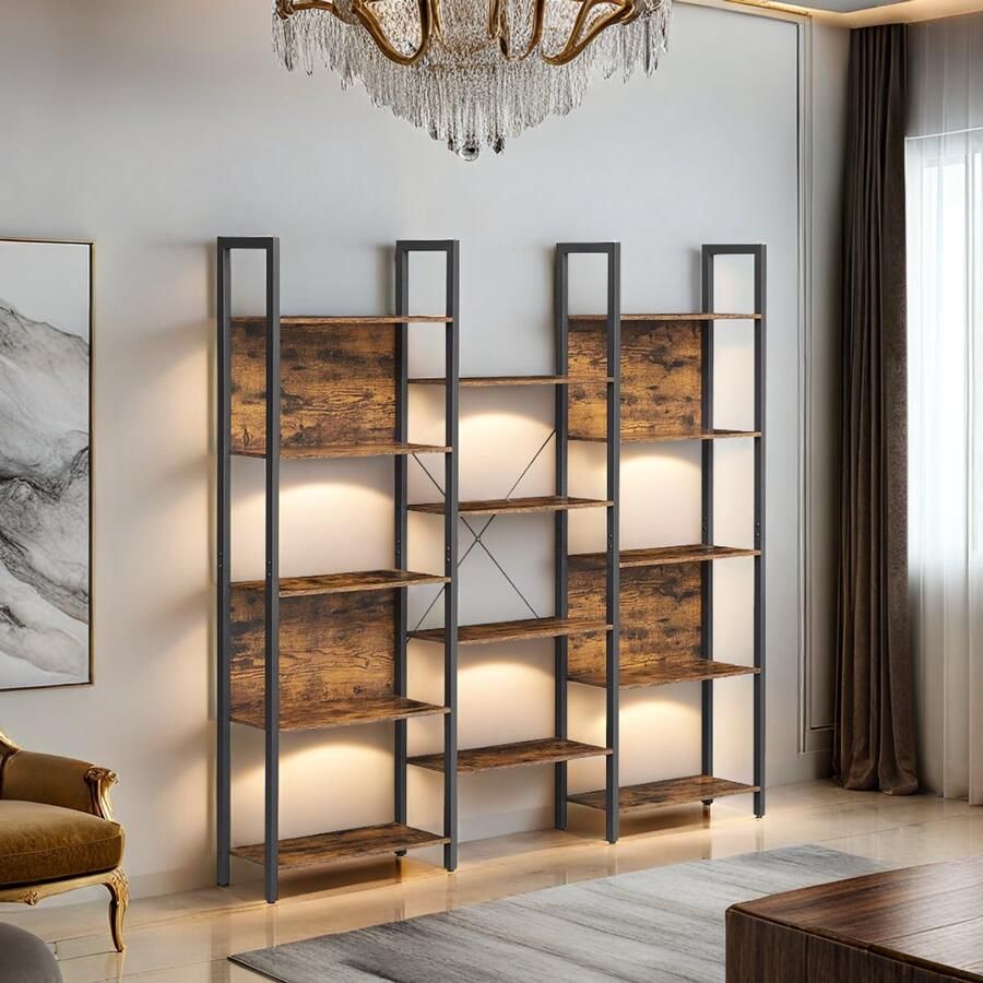 Industrial-Home Industrialhome Boekenkast met 14 Planken – Industrieel Design – 158 x 24 x 166 cm – Vintage Bruin Zwart