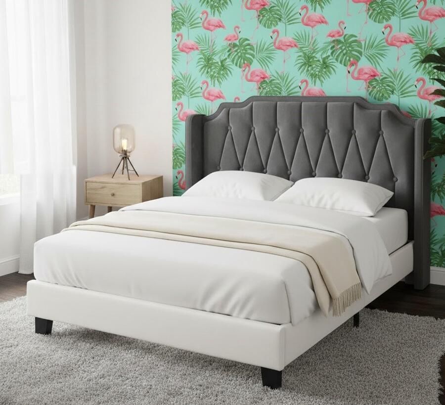 Industrial-Home IndustrialHome Luxe Gestoffeerd Tweepersoonsbed 140x200 cm – Donkergrijs – In Hoogte Verstelbaar Hoofdeinde – Inclusief Lattenbodem – Modern Stoffen Bed – Gewatteerd & Comfortabel – Zonder Boxspring Nodig