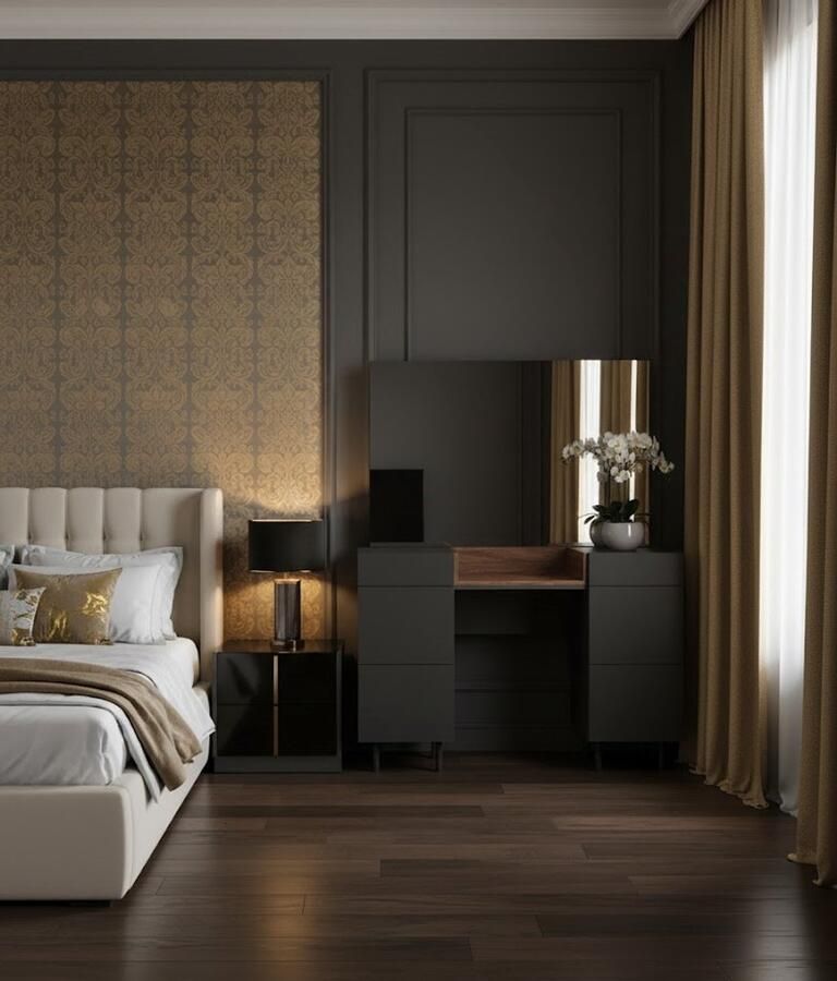 Industrial-Home IndustrialHome Luxe Kaptafel “Anika Deluxe” – Antraciet & Walnoot – 120 cm – Met Spiegel & 6 Lades – Moderne Make-up Tafel – Stijlvolle Houten Kaptafel – Industrieel Design – Make-up Bureau met Opbergruimte