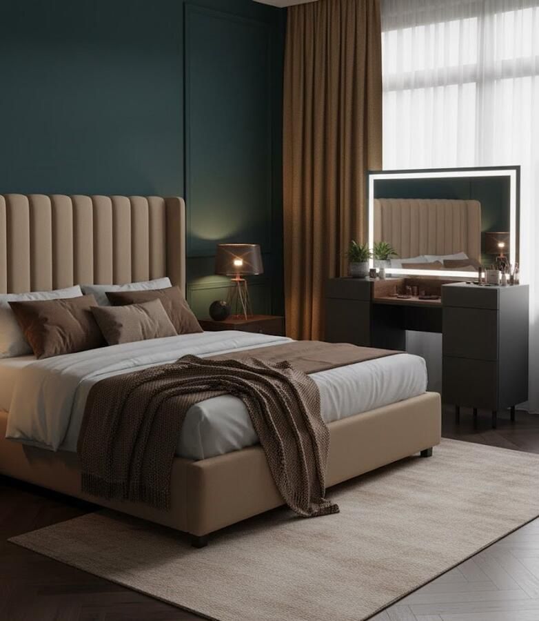 Industrial-Home IndustrialHome Luxe Kaptafel “Anika Elegance” – Antraciet Walnoot – 120 cm – Met LED Spiegel & 6 Lades – Moderne Make-Up Tafel met Verlichting – Grote Slaapkamer Kaptafel – Houten Visagietafel – Stijlvol & Functioneel Design – Duurzame Spaanplaat