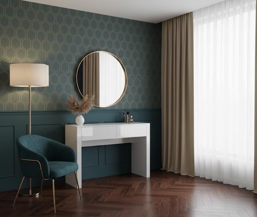 Industrial-Home IndustrialHome Luxe Kaptafel “Azur Deluxe” – Moderne Witte Make-Up Tafel zonder Spiegel – 120 cm Brede Make-Uptafel met 2 Lades – Minimalistisch Design – Slaapkamer Tafel – Cosmetica Meubel – Houten Kaptafel met Melamine Coating – Strakke Afwerking &