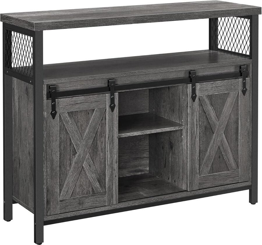 Industrial-Home Industrialhome Modern Sideboard met 2 Schuifdeuren – Keukenkast & Opbergkast met Verstelbare Planken 33 x 100 x 80 cm Industrieel & Landelijk Design Multifunctioneel Dressoir voor Woonkamer Keuken Hal Anthracite Grey Black