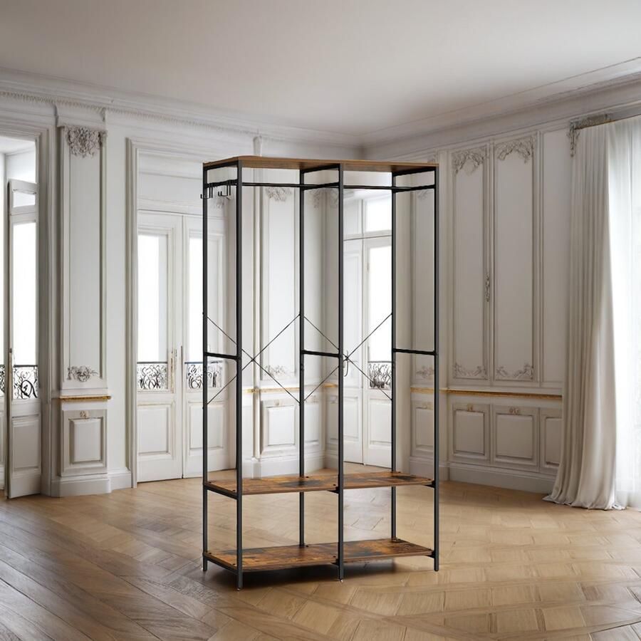 Industrial-Home Industrialhome Open kledingkast met kledingroede – Vintage Bruin – 94 5 x 40 x 180 cm