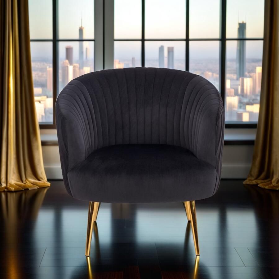 Industrial-Home Issoudun Fauteuil Zwart – 72x78x80 cm – Zithoogte 45 cm – Velvet met Gouden Poten