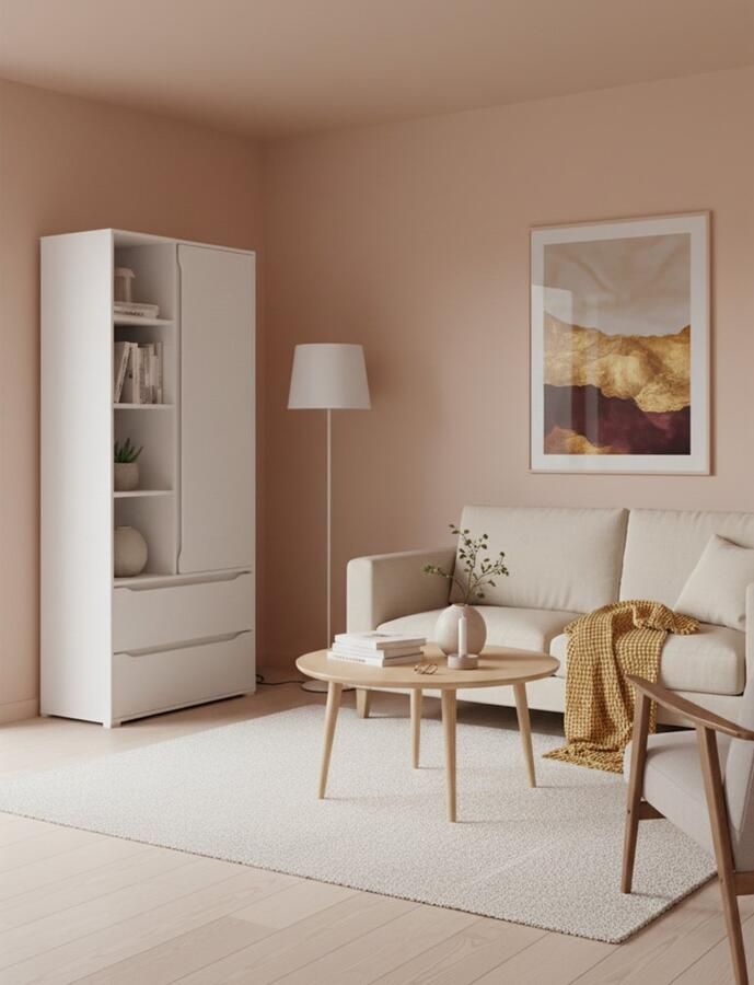 Industrial-Home Kledingkast met Zweefdeuren “Urban Grace” – Modern Wit – 80 x 189 cm – Deuk- & Vlekbestendig – Slaapkamer Opbergruimte – Grote Garderobekast met Laden