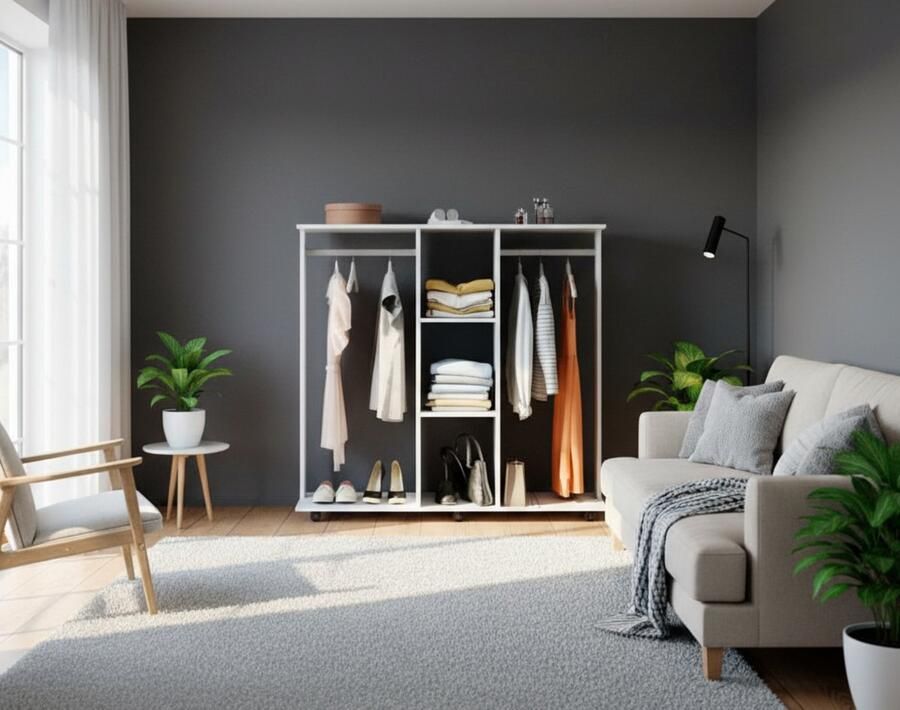 Industrial-Home Kledingkast – Robbie Deluxe – Grote Garderobekast met Vleugeldeuren en Verstelbare Planken – Wit – 130 x 40 x 120 cm – Kinderkamer en Volwassenenkamer – Opbergruimte voor Kleding Schoenen en Accessoires – Modern Design