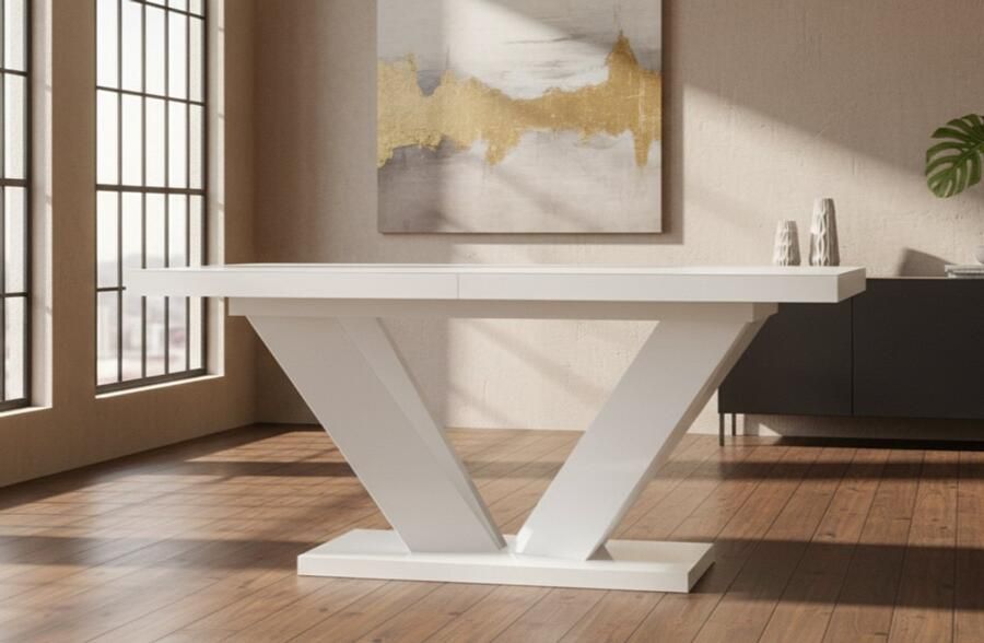 Industrial-Home Luxe Extendable Dining Table – White High Gloss – Modern Rectangular Table for 10 Persons – Adjustable Length 160–256 cm – Elegant Sturdy Veneer Wood with Robust Frame – Easy Assembly & Maintenance