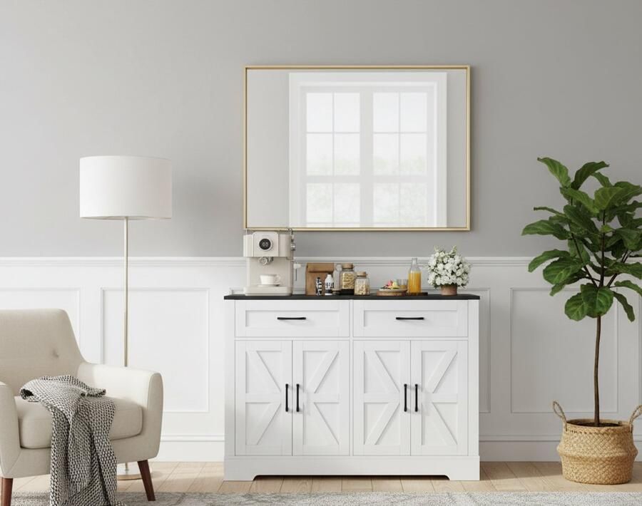 Industrial-Home luxe keukendressoir – 120 cm breed dressoir met aanrechtblad – 2 lades 4 deuren – Zwart & bruin – Opbergkast voor keuken en woonkamer