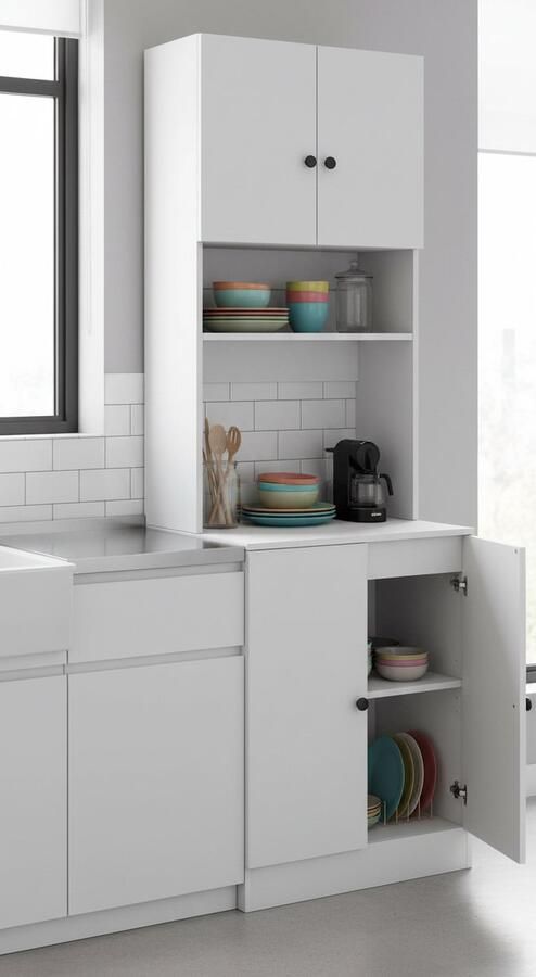 Industrial-Home Luxe Keukenkast 60x50x180 cm – Witte Voorraadkast met Deur & 5 Planken – Moderne Opbergkast voor Keuken Woonkamer of Werkruimte – Stevig Bewerkt Hout – Gelakte Afwerking – Stijlvolle Hoge Kast