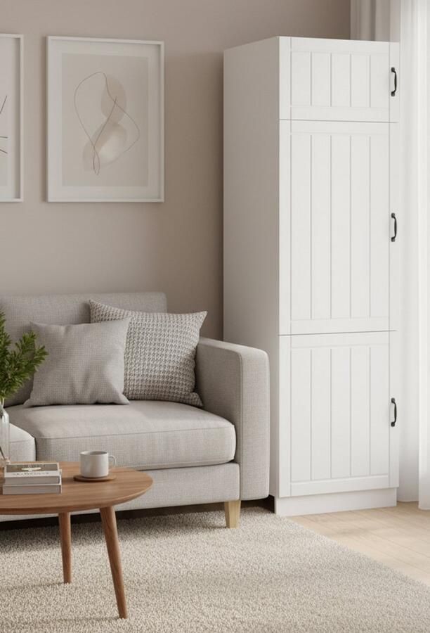 Industrial-Home Luxe Keukenkast Lucca – 60x57x207 cm – Hoogglans Wit – Moderne Vrijstaande Keukenkast met Deuren & Verstelbare Poten – Duurzaam Bewerkt Hout – Hoge Voorraadkast Opbergkast voor Keuken of Woonkamer