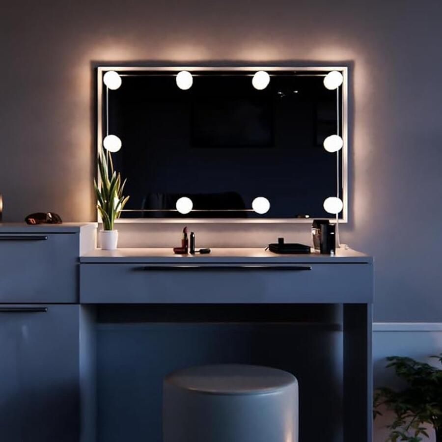 Industrial-Home Luxe Make-up Tafel Luma – Wit Hoogglans 135 cm met Spiegel LED-verlichting en Comfortabele Kruk – Moderne Make-up Kast met Opbergruimte voor Cosmetica IndustrialHome