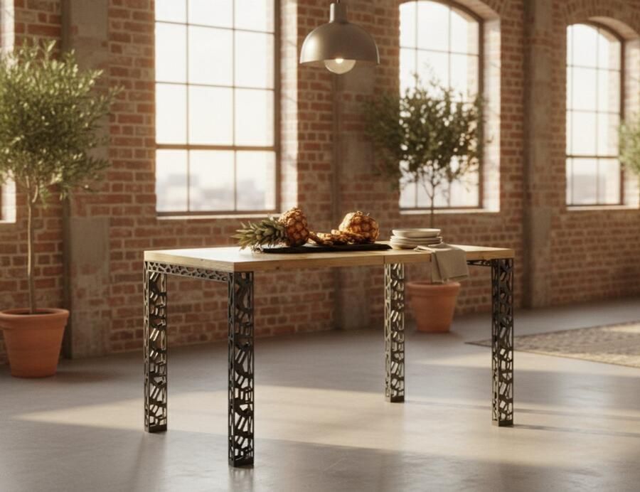 Industrial-Home Luxe Uitschuifbare Eettafel – Handgemaakt Eikenhout – Moderne Industriële Design Tafel – Uitschuifbaar tot 12 Personen – Robuust Zwart Onderstel – 80-265 x 80 x 76 cm Industrial hpome