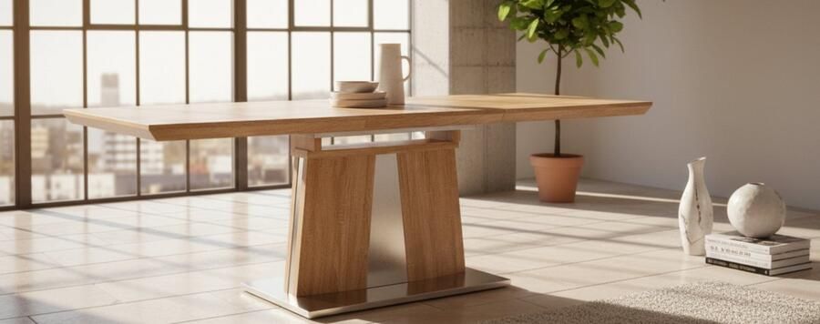 Industrial-Home Luxe Uitschuifbare Eettafel – Houten Tafelblad met Stalen Onderstel – Industriële Eettafel voor 6-8 Personen – Verstelbare Lengte 160-220 cm – Robuuste en Stijlvolle Design Tafel voor Woonkamer & Keuken – Houtkleur