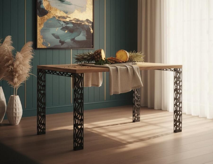 Industrial-Home Luxe Uitschuifbare Eettafel – Massief Hout & Fineer – Gouden Eik Blad – Zwart Frame – Rechthoekig – Geschikt voor 12 Personen – 80-265 x 80 x 76 cm – Moderne Design Tafel