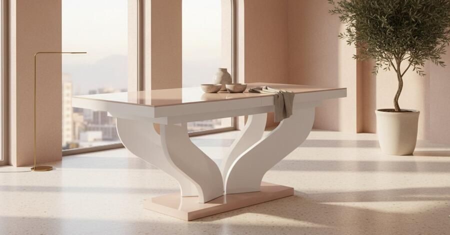 Industrial-Home Luxe Uitschuifbare Eettafel – Massief Hout & Hoogglans Wit – Rechthoekig – Cappuccino Tafelblad – 10 Personen – 160-256 x 89 x 75 cm – Stevig & Stijlvol Design