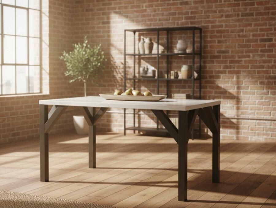 Industrial-Home Luxe Uitschuifbare Eettafel – Moderne Industriële Eettafel – Wit Tafelblad & Zwart Onderstel – Rechthoekig – Geschikt voor 10 Personen – 130-240 x 90 x 75 cm
