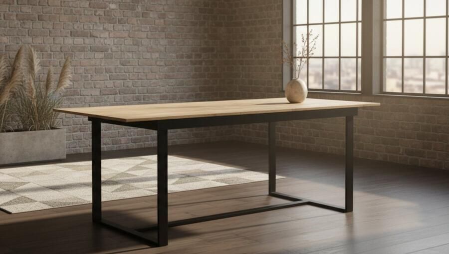 Industrial-Home Luxe Uitschuifbare Eettafel Rectangular – Massief Hout met Fineer & Stalen Frame – Goud Eiken – 120-280 cm – 4 t m 12 Personen – Industriële Design Tafel voor Keuken & Woonkamer