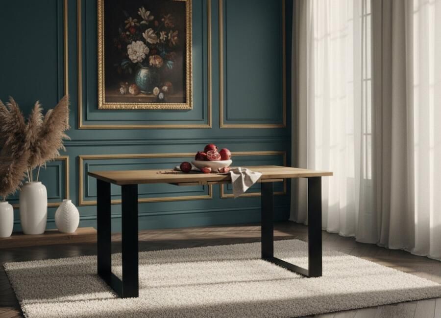 Industrial-Home Luxe Uitschuifbare Eettafel Wotan Eiken – Industriële Rechthoekige Houten Tafel – 130-330 cm – Voor 12 Personen – Robuust Design met Zwart Onderstel